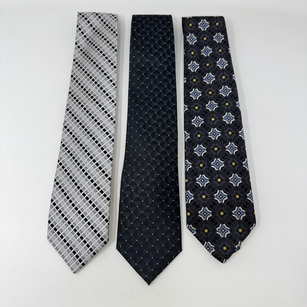 Robert Talbott Van Heusen Ties Lot of 3 Mens Black Geometric Silk‎ Polyester